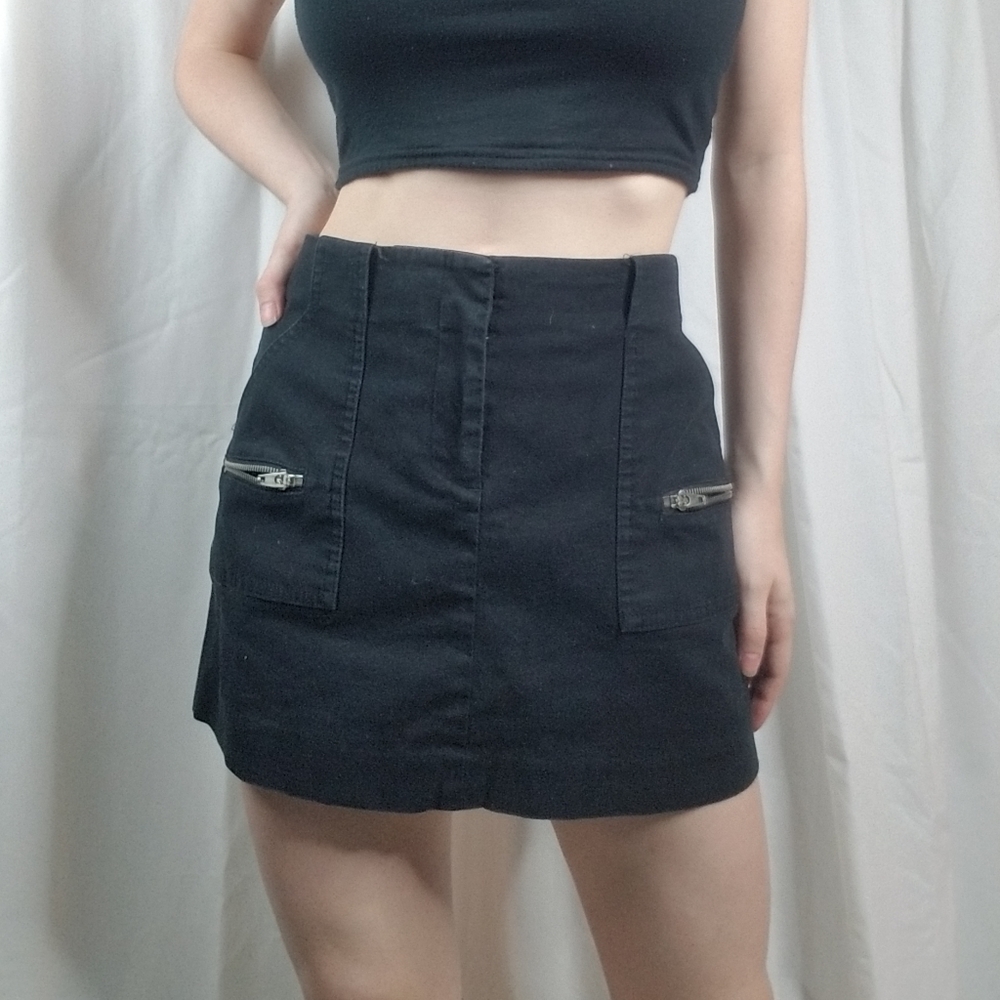 Y2K Bebe Black Mini Skirt Zipper Large Loops